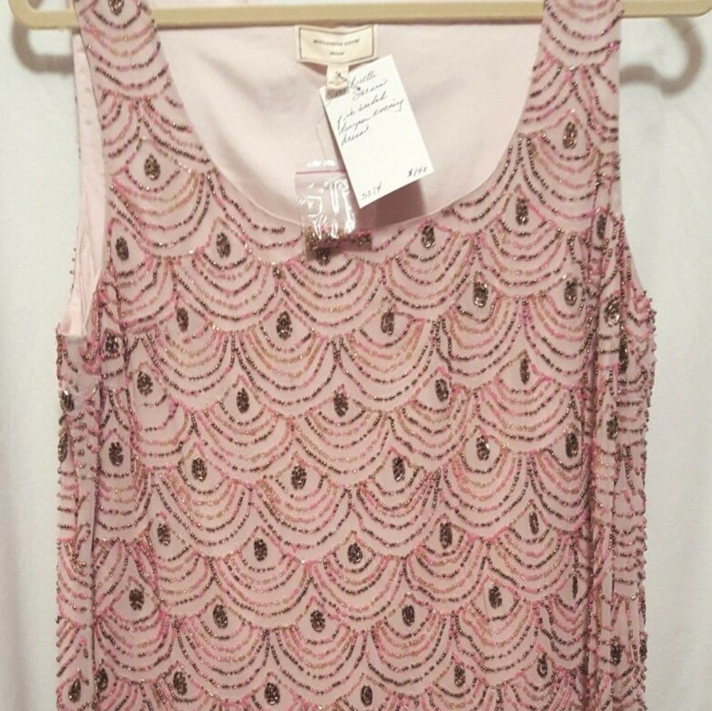 Moulinette Soeurs pink gold fully bead shift dress
